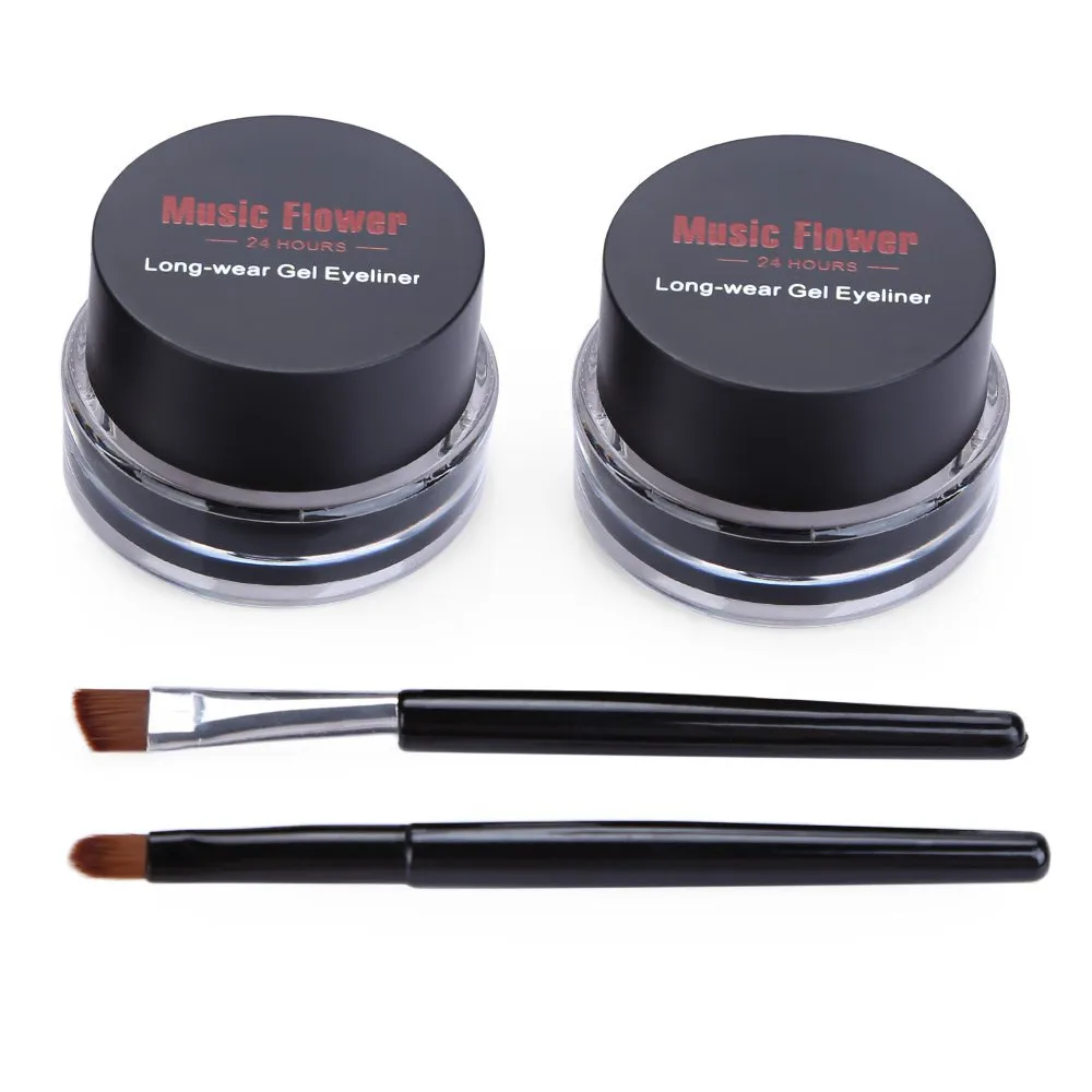 Music Flower 2pcs/Kit Eyeliner Gel Cream Natural Brown Makeup Eye Liner With Brush Easy to Draw Arrows Waterproof Eye Cosmetics