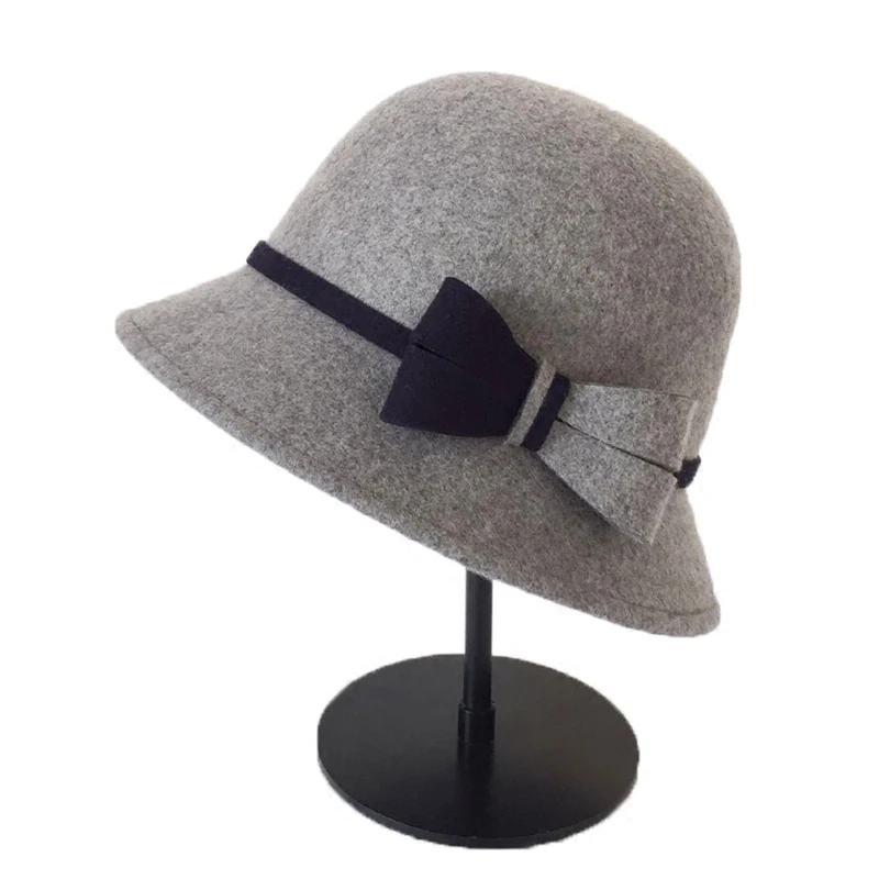 

Lady Fedoras Wool Hat Leisure Style Winter Woolen Cap Ladies' Bowtie Dome Hat Bow Tie Bowler Hat Fishing Hat Cap B-8784