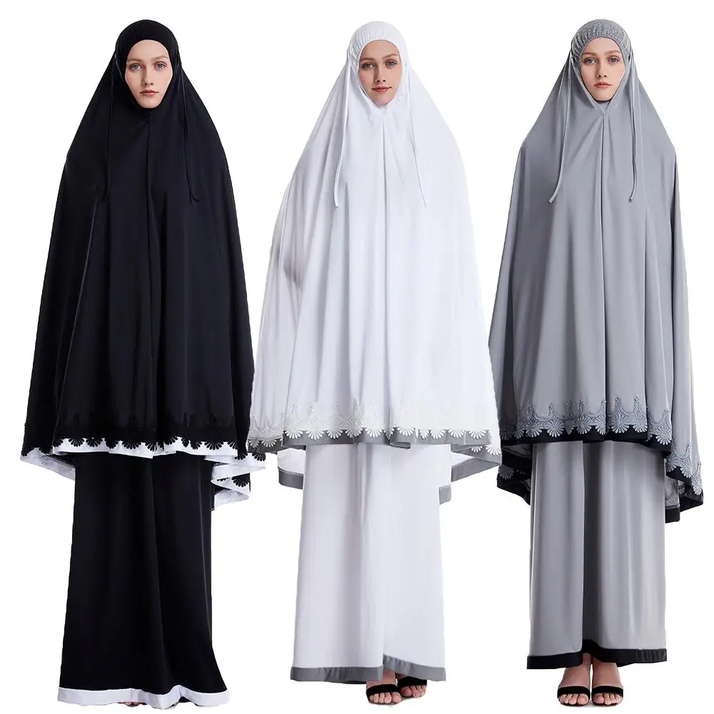 Eid Hooded Ramadan Khimar Womens Hijab Abaya Dress 2 Pieces Muslim Prayer Garment Clothes Islamic Niqab Gowns Skirt Set Robe