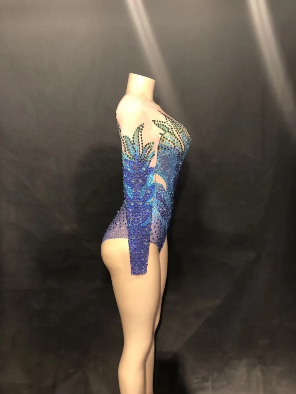 Novo brilhante strass malha bodysuit festa sexy traje dança mostrar boate feminino cantor usar ver através bodysuits
