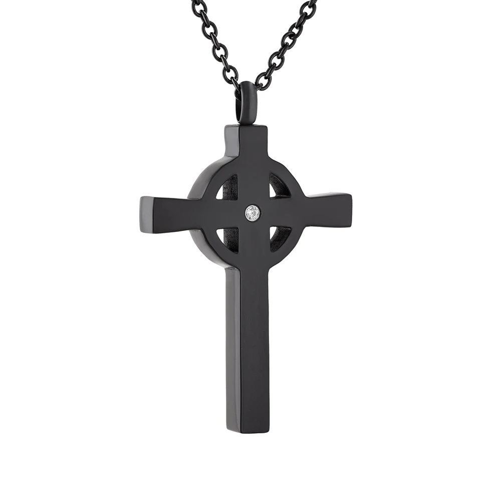 CMJ9847  Lastest Design  Circle &  Cross Cremation Ashes Keepsake Memorial Pendant Necklace With Crystal Inlay Men Jewelry