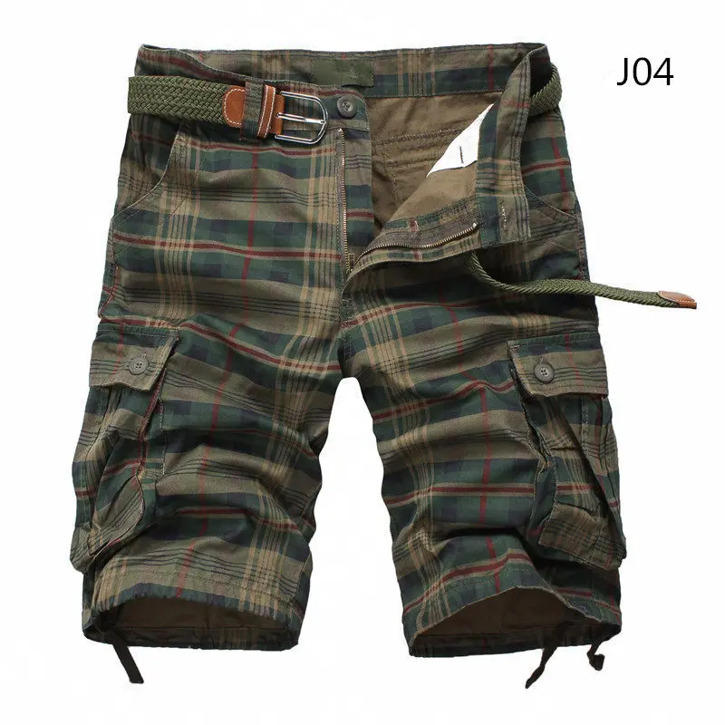 Shorts de praia xadrez casual masculino, calça curta militar camuflada, bermuda masculina macacão de carga, moda camuflada, 2024