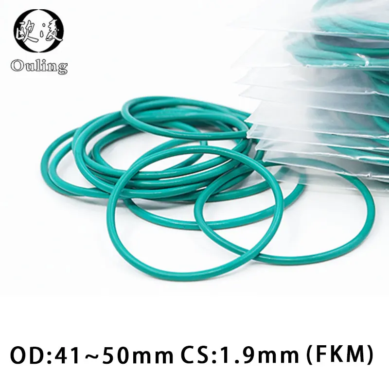 

5PCS/lot Rubber Ring Green FKM O ring Seal 1.9mm Thickness OD41/42/43/45/46/47/48/49/50mm Rubber ORing Seal Oil Gasket Washer