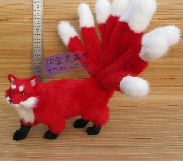 big simulation firefox model toy resin&fur red nine-tails fox model gift about 30x23cm 1124