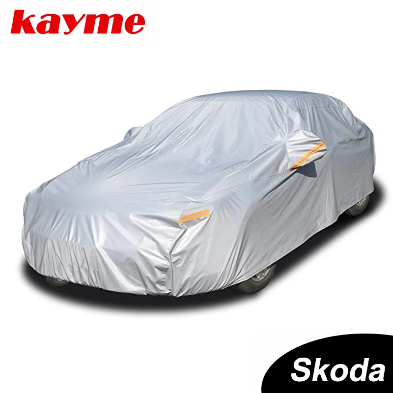 

Kayme aluminium Waterproof car covers super sun protection dust Rain car cover full universal auto suv protective for Skoda