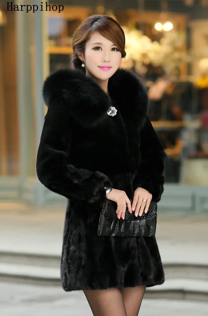 2019 Newest Women Genuine Mink Fur Coat with Rex Rabbit Fur and Fox Fur Hoody Female Winter Warm Outerwear Plus Size