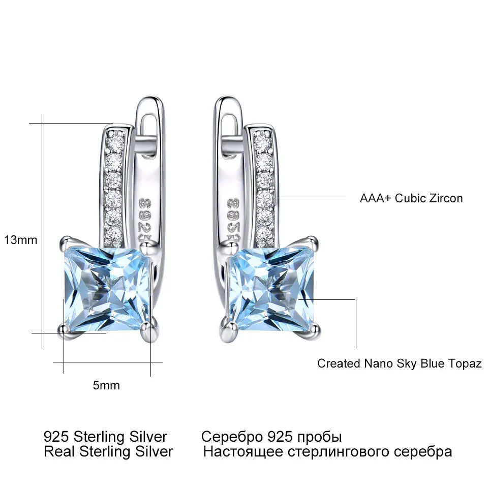 UMCHO Sky Blue Topaz Gemstone Clip Earrings for Women Solid 925 Sterling Silver Trendy Romantic Fashionable Jewelry Gift Wedding