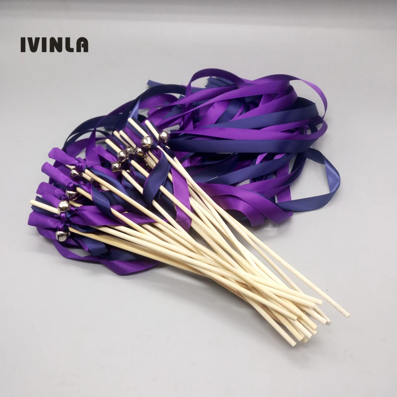 

New Arrived (50pcs/lot) Dark Purple +Navy Ribbon Wedding Wands Wedding Ribbon Stick For Wedding Decoration