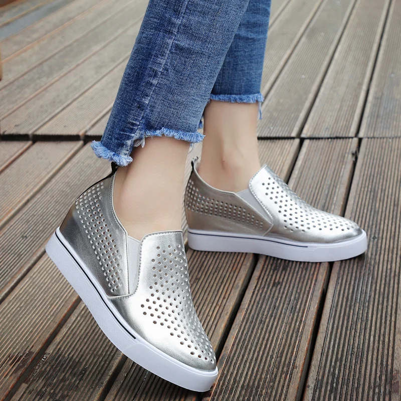 2019 Summer shoes women flats sneakers ballet flats oxfords shoes Hollow Breathable slip on loafers white cutout flat boat shoes