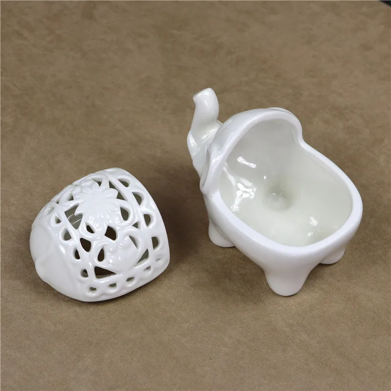 Cutout Porcelain Elephant Candle Holder Decorative Ceramics Elephant Miniature Aroma Burner Houseware Ornament Craft Accessories