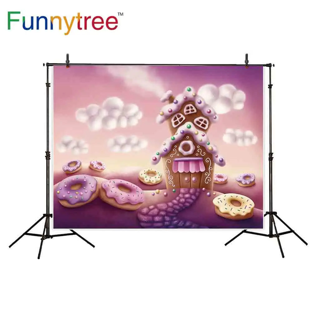 Funnytree photography backdrops fantasy colorful houses Doughnut dream child sweet purple photocall photography studio funds