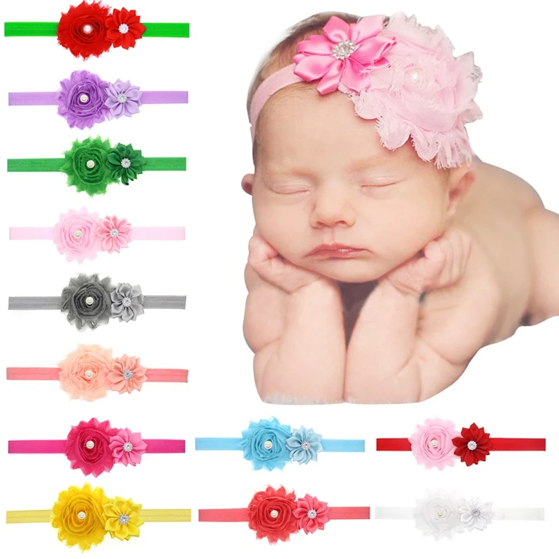 24pcs/lot Party Decoration hair bows with Ruffled FOE Elastic Kids Girl Headbands for girls hair accessories