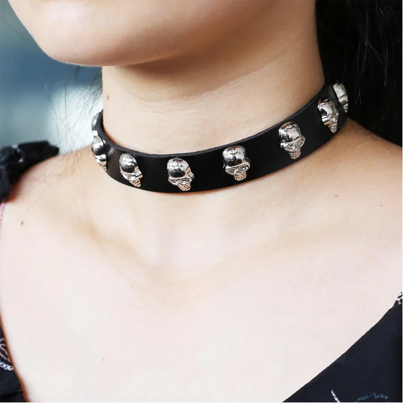 Halloween necklace costume Jewelry Skull Choker Collar Goth Choker Necklace women  leather  Chocker jewellery