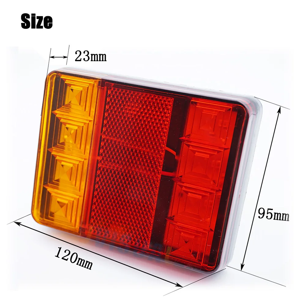 2Pcs Waterproof 8 LED Tail Lights Rear Lamps Pair Boat Trailer 12V Rear Parts For Truck Vans ATV Lorry Caravans Car Lighting