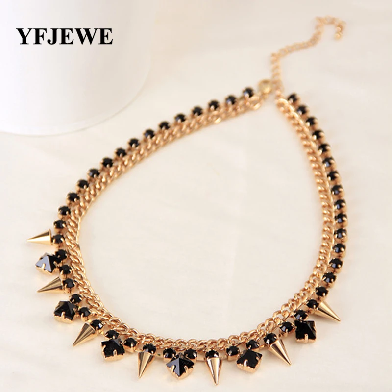 YFJEWE The New Style Fashion Jewelry for women black rhinstone crystal Gold Color Necklace chain rivets Party Accessories #N029