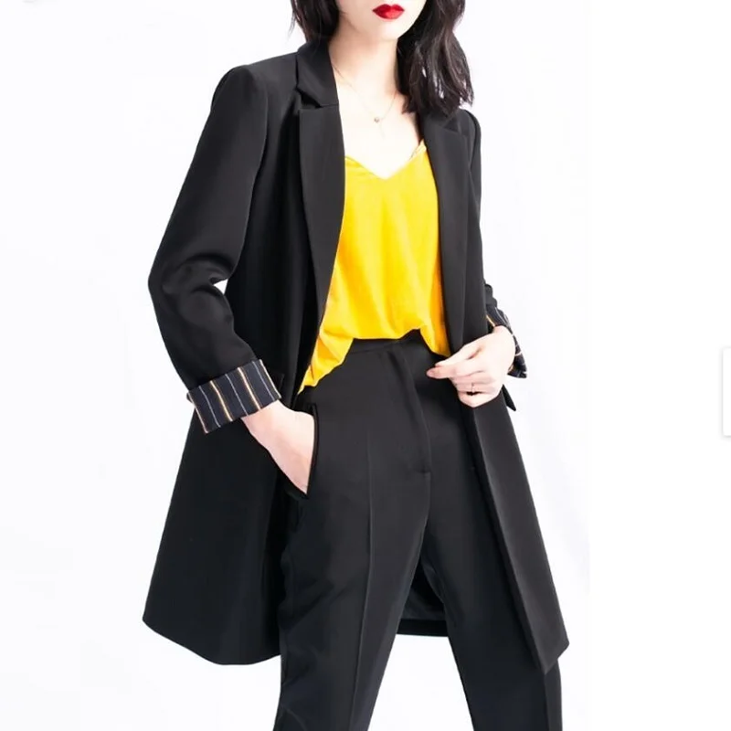 

Black Korean Style Women Blazers And Jackets Ol Ladies Office Wear Coat Casual Long Blazer New Arrival Women Blazers 2019 DD2035