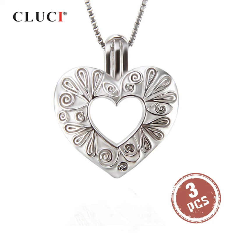 

CLUCI 3pcs Silver 925 Heart Shaped Romantic Pendant Jewelry Gift for Women 925 Sterling Silver Pendant Pearl Locket SC299SB