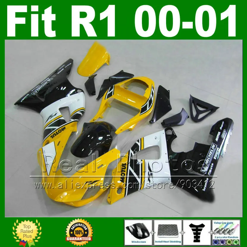 Yellow white Fairings fits YAMAHA YZF R1 2000 2001  body kits YZFR1 00 01 YZF1000 bodywork fairing kit parts U7X1 7 gifts