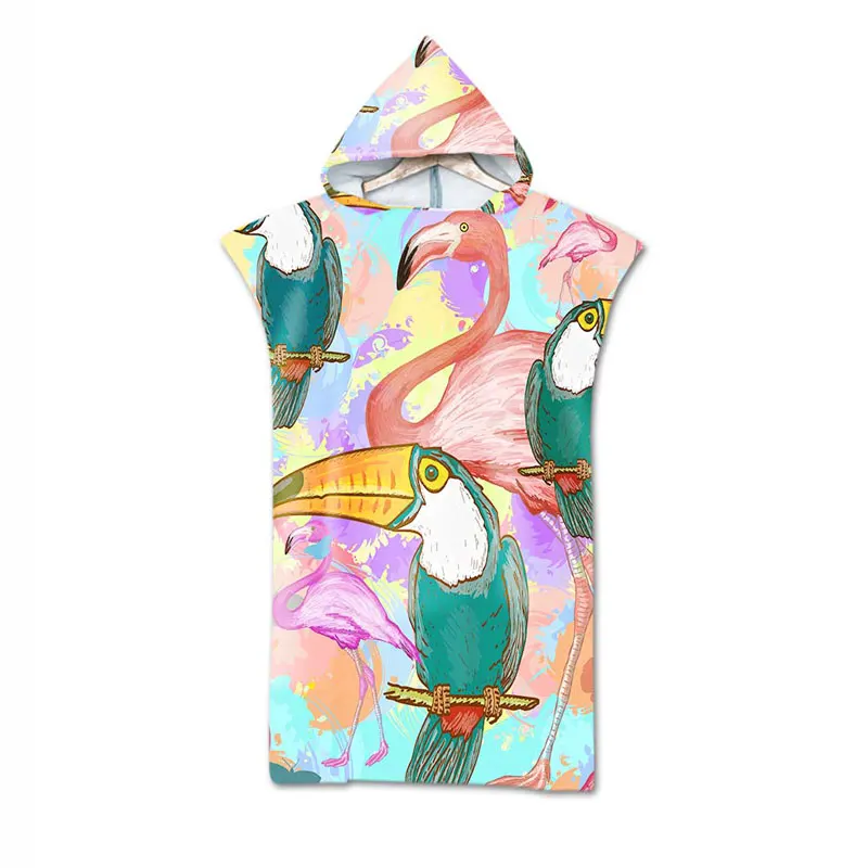 Parrot Toucan Bird Microfiber Bath Shower Beach Towel Hooded Robe Poncho for Swimming Beach Surf Adult Bathrobe Beachwear