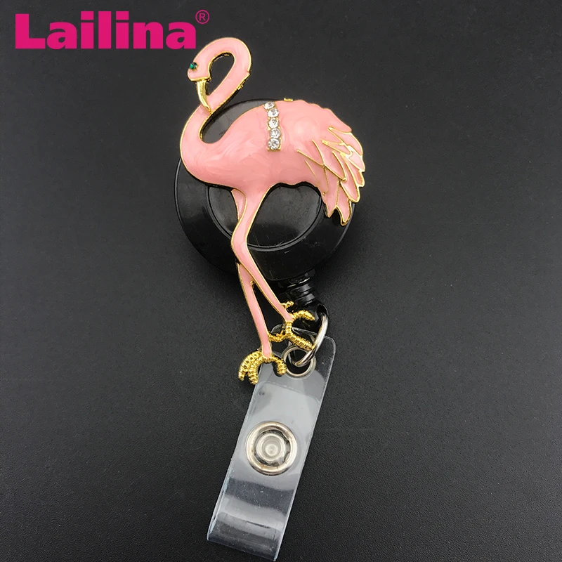 

Rhinestone flamingo pin nurse ID badge reel / ID badge holder doctor brooch