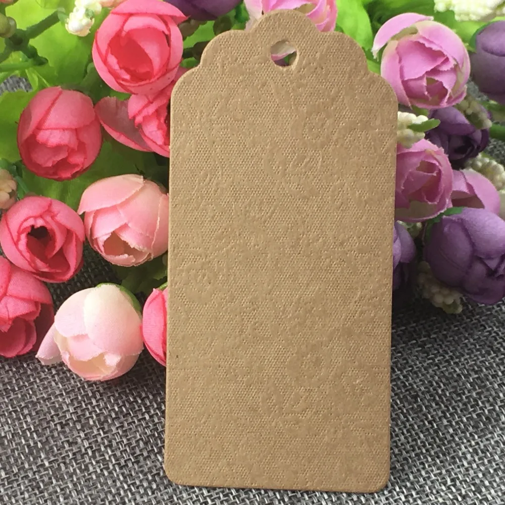 500pcs Kraft Garment Tags Emboss Rose Hang Tags DIY Handmade Gift Tags Paper Price Tag 9.5*4.5cm Gift  Packing Labels/Paper Card