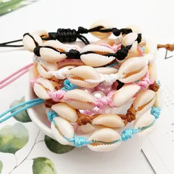 Summer Beach Natural Shell Necklace Bracelet Adjustable Boho Hawaii Cowrie Shell Bracelet for Women Girls Jewelry Gifts