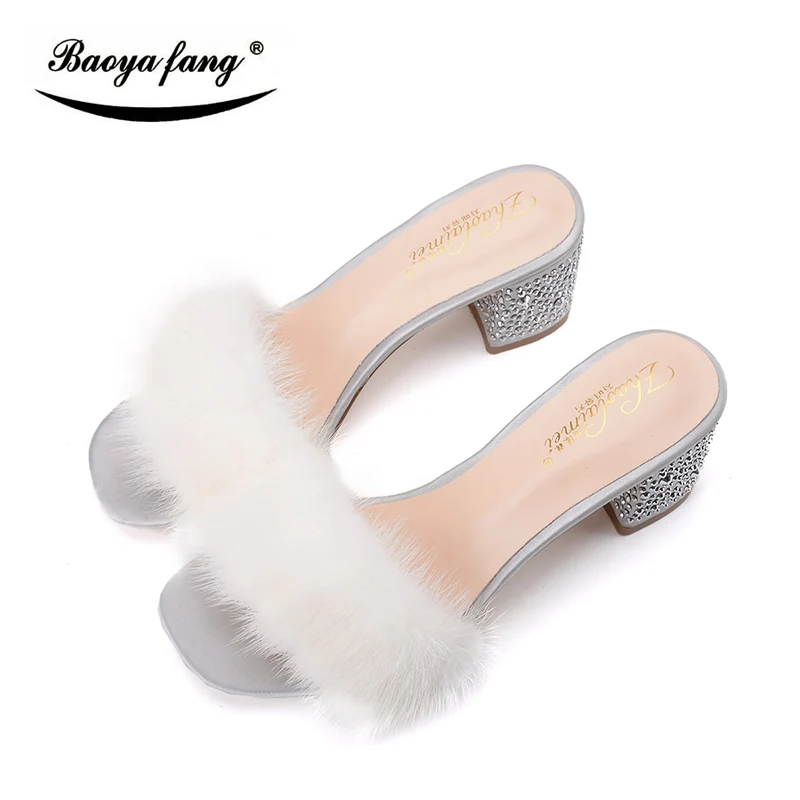 New arrival Winter Womens Slippers Adult female shoes Slippers Thick heel  Crystal Party Shoes woman Luxury High shoes