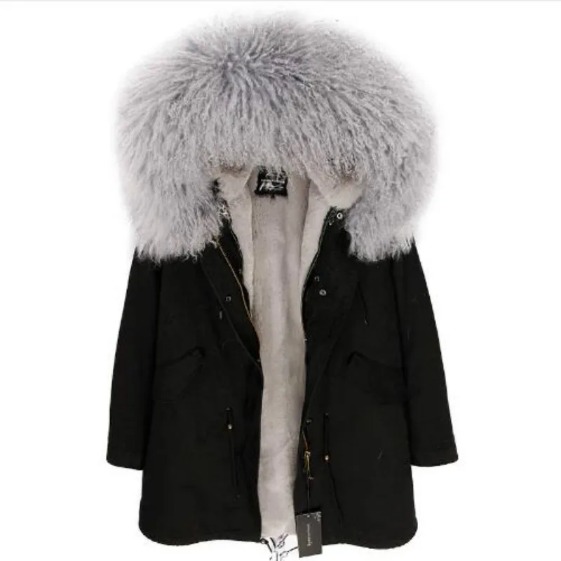 

2023 New Fashion Women's Faux Fur Lining Jacket Natural Sheepskin Fur Coat Casual Thickening Long Winter Parka