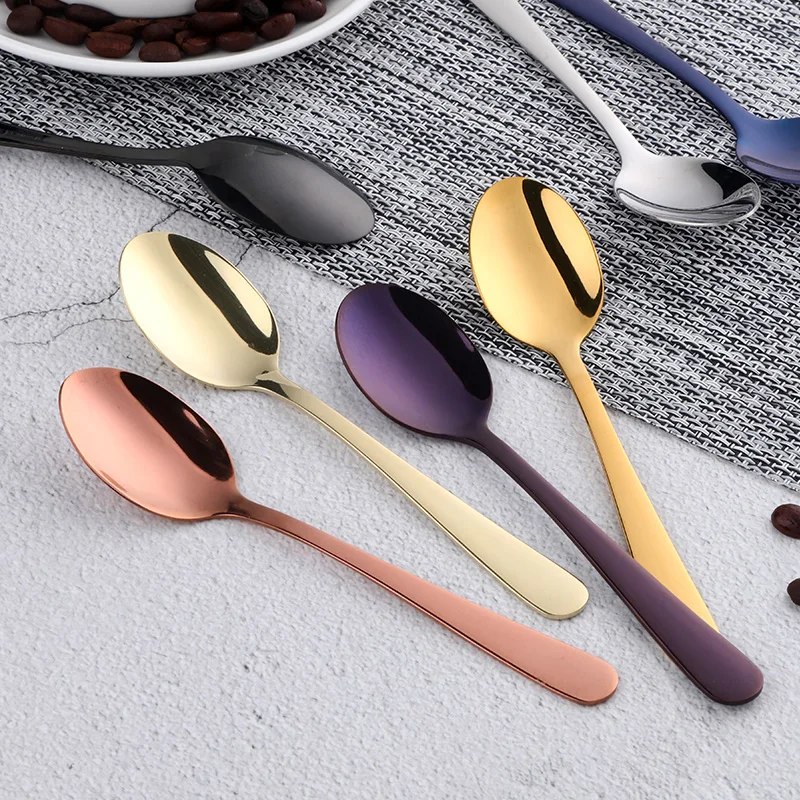 8 Color Teaspoon Mini 8 Pcs Rose Gold Plated Tea Spoon Cutlery Set Stainless Steel Mirror Tablespoon Tableware For Tea Party