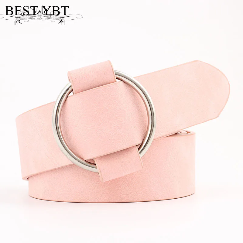 Best YBT Women leather belt Newest Round buckle belts female leisure jeans wild without pin metal buckle Women strap belt