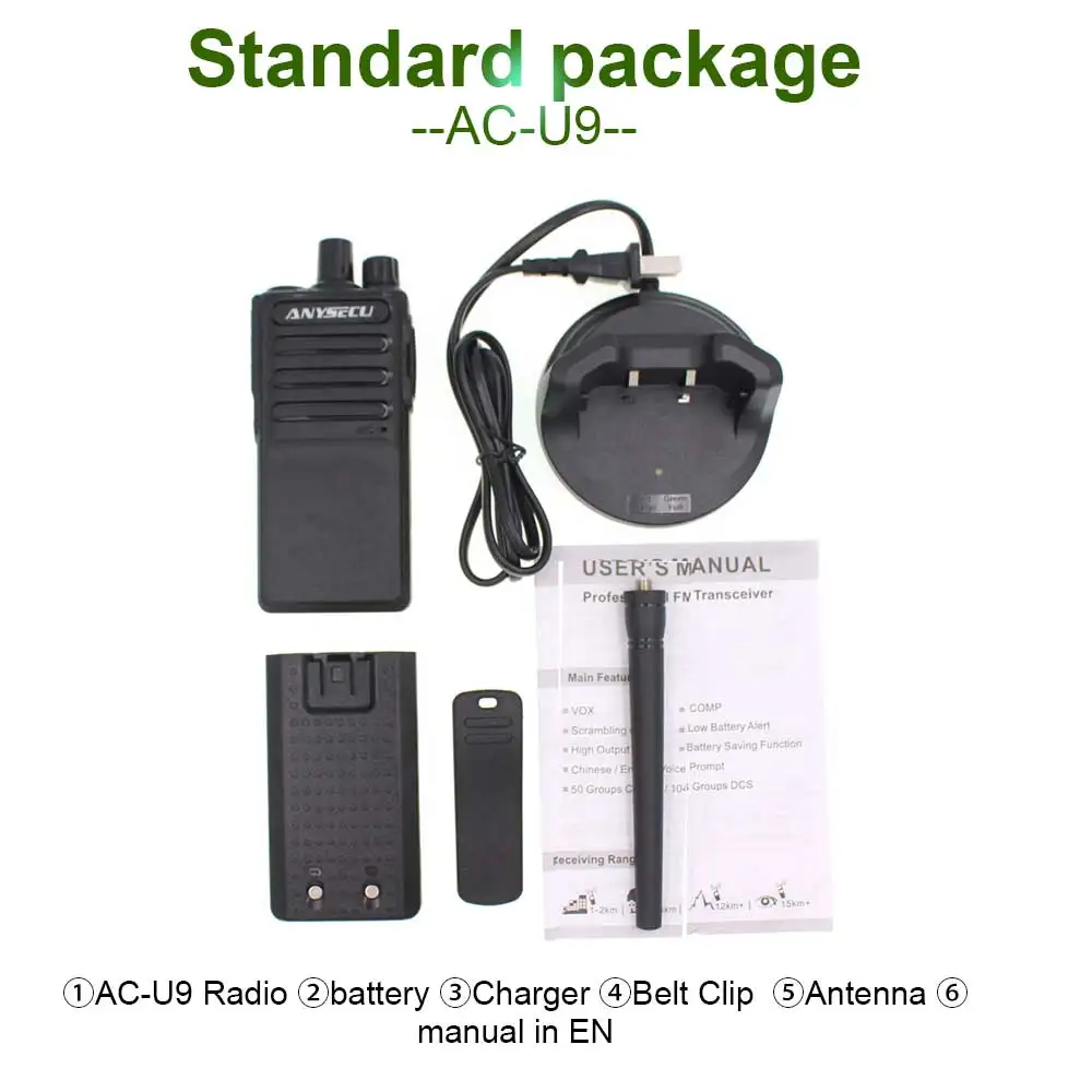 Anysecu Ultra Thin  Portable AC-U9 Two Way Radio  UHF400-470MHz 5W Ham Radio Walkie Talke