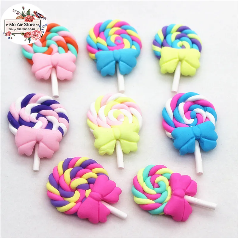 10PCS polymer clay hand made lollipop Flatback Cabochon Miniature Food Art Supply Decoration Charm Craft DIY Accessories