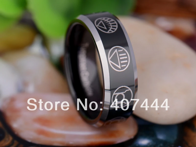 Free Shipping USA UK Canada Russia Brazil Hot Sales 8MM Black Green Lantern Darkest Night Men's Tungsten Carbide Wedding Ring