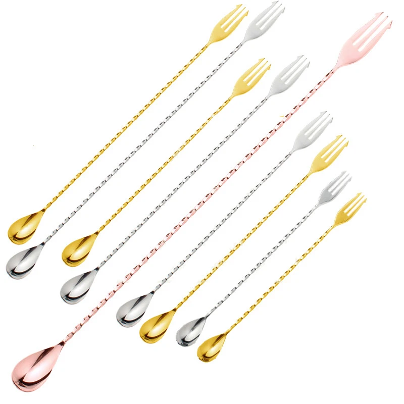Stainless Steel Trident Barsponn Bar Spoons with Fork Cocktail Drink Mixer Bar Stirring Mixing