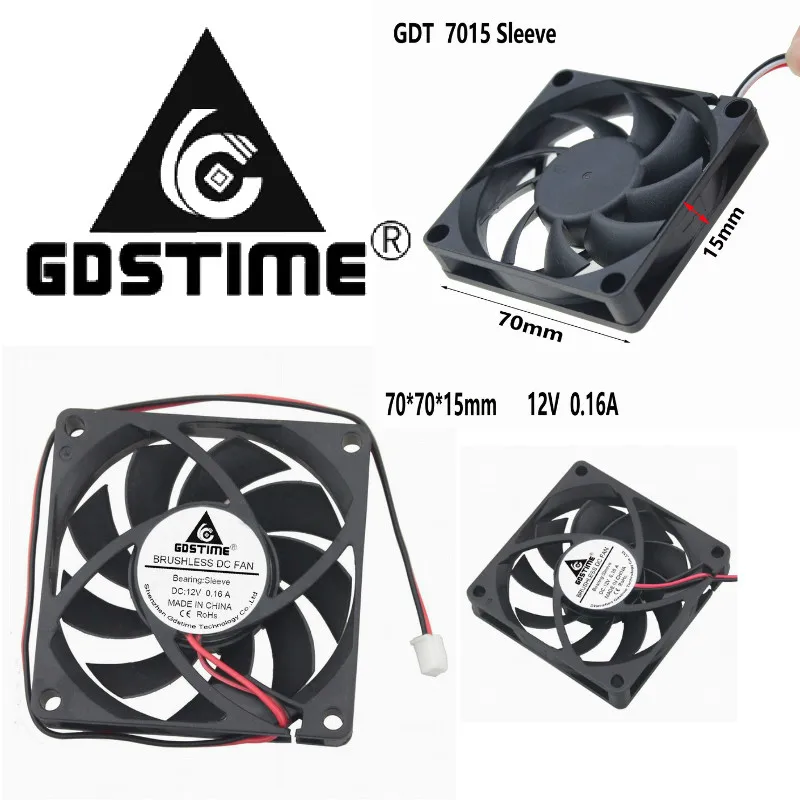 1 Piece Gdstime 7015 70mm x 15mm DC 12V 2Pin DC Burshless Cooler Cooling Fan 70x70x15mm 7cm PC Case Motor Cooler