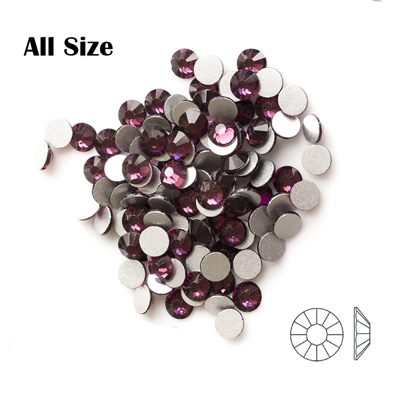 2058NoHF Amethyst All Sizes Non Hotfix Crystals Flatback Rhinestones Nail Art Decorations Glitter Elements Nail Accessories