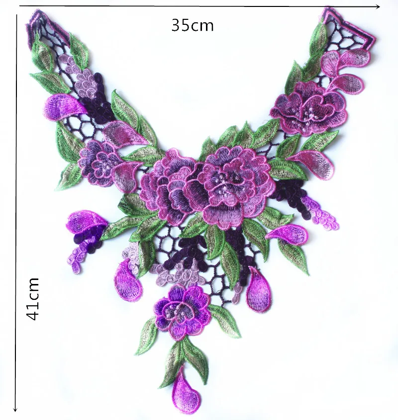 2piece Purple Tone Lace Multicolours Floral Embroidered Peony Collar Neck Venise Applique Trimming Sewing Accessories T1335