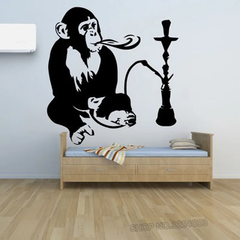 ShiSha Hookah Wall Decal Smoke Window Shop Decor Monkey With Hookah Relax Arabic Decals Removable Monkey Wall Sticker  L850