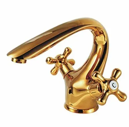 

Free shipping Hot/Cold gold pvd Sink Faucet Mixer Bathroom Bath Tap Vessel double handle faucet