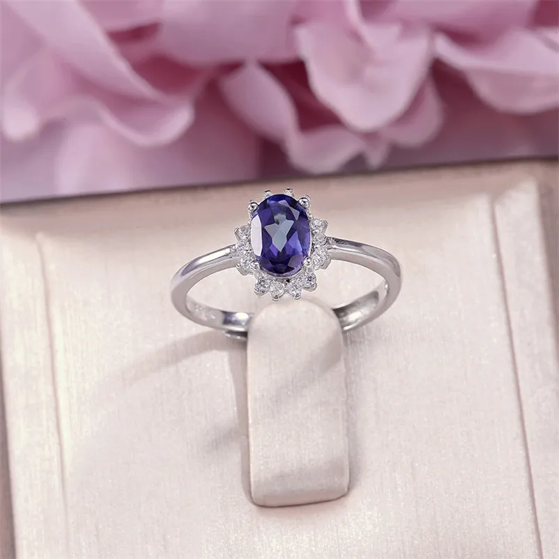 Fine Jewelry Rings For Women 100% S925 Silver Natural Gemstone 7*5mm Tanzanite Blue Oval Luxury Bridal Adjustable Ring R-TA002