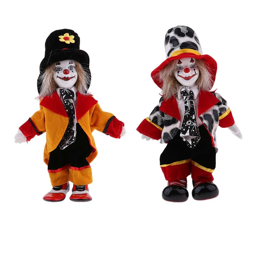 18cm 2PCS Handmade Ceramic Clown Doll Home Decoration Souvenirs Collection Art Toy Gifts