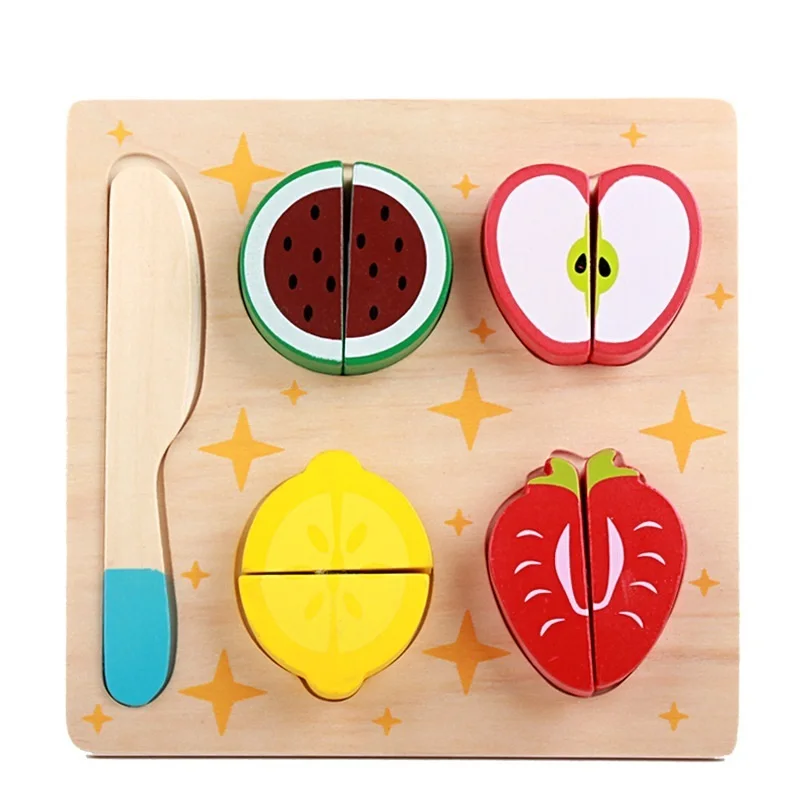 SUKIToy Kid's Soft Montessori Classic Fruit Cutting Pretend Play Wooden Blocks Toy Set 5PCS High quality gift for infant SK021