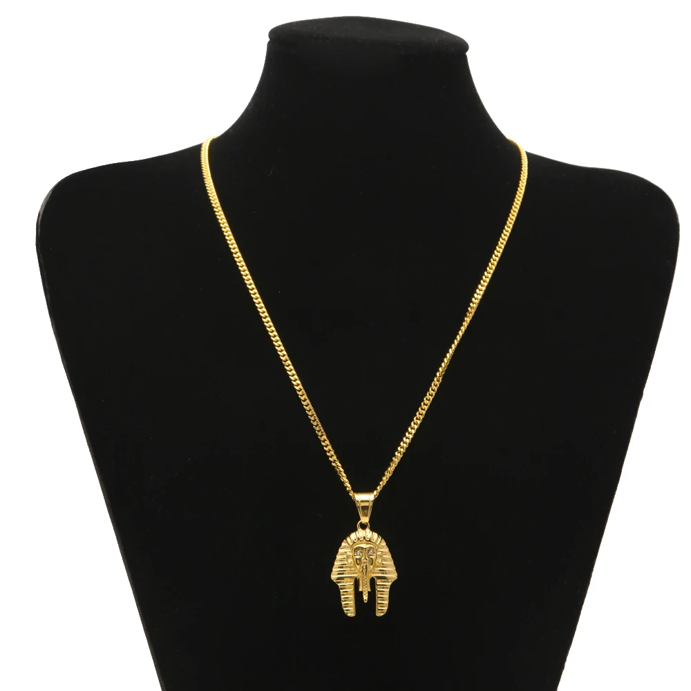 THE BLING KING Fashion Jewelry Vintage Classic Egyptian Pharaoh Head 18K Gold Plated Pendant Necklace For Men Women Collar