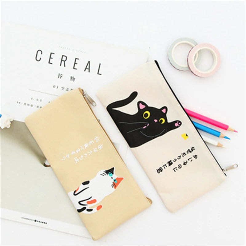 DL Simple Cat cartoon creative canvas bag female student bulk zippered pencil case pencil bag wholesale Stationery office statio