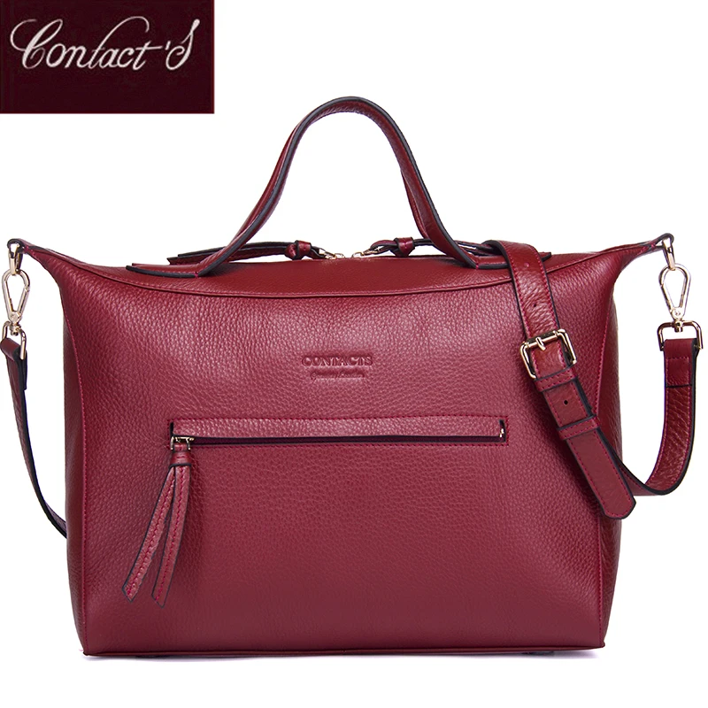 CONTACT'S Fashion Crossbody Bags for Women Genuine Leather Handbag Large Capacity Versatile Shoulder Bag Red High Quality