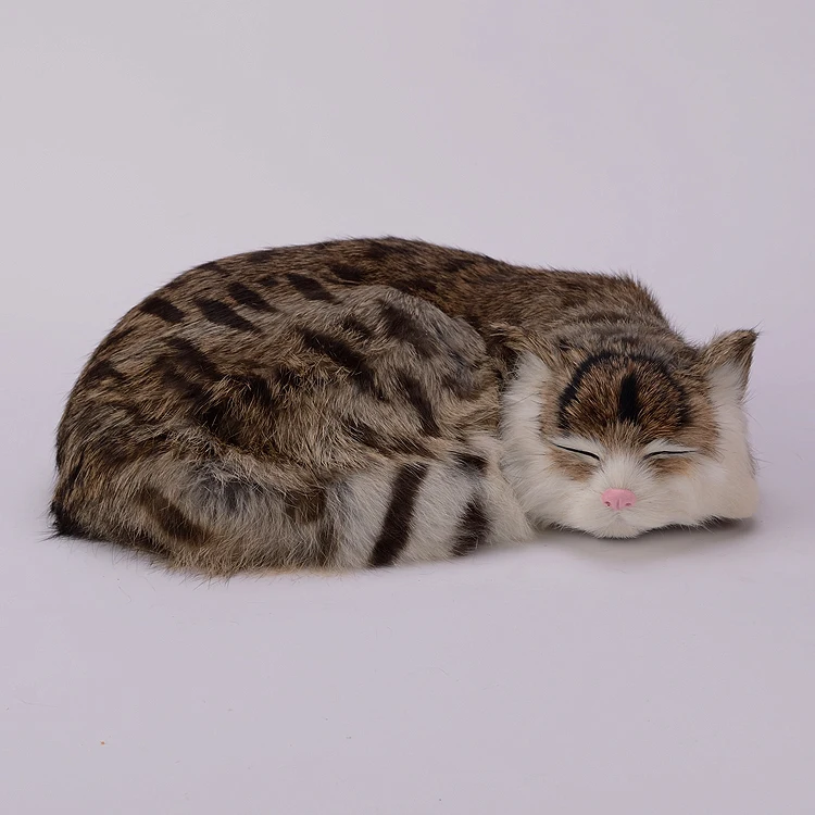 

lovely simulation cat toy polyethylene & furs gray stripe sleeping cat model gift 27x20x6cm 2331