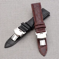 Business Casual Black Brown Genuine Calfskin Leather Watch band Strap Butterfly Buckle Crocodile Pattern Bracelet 18 20 22 24 mm