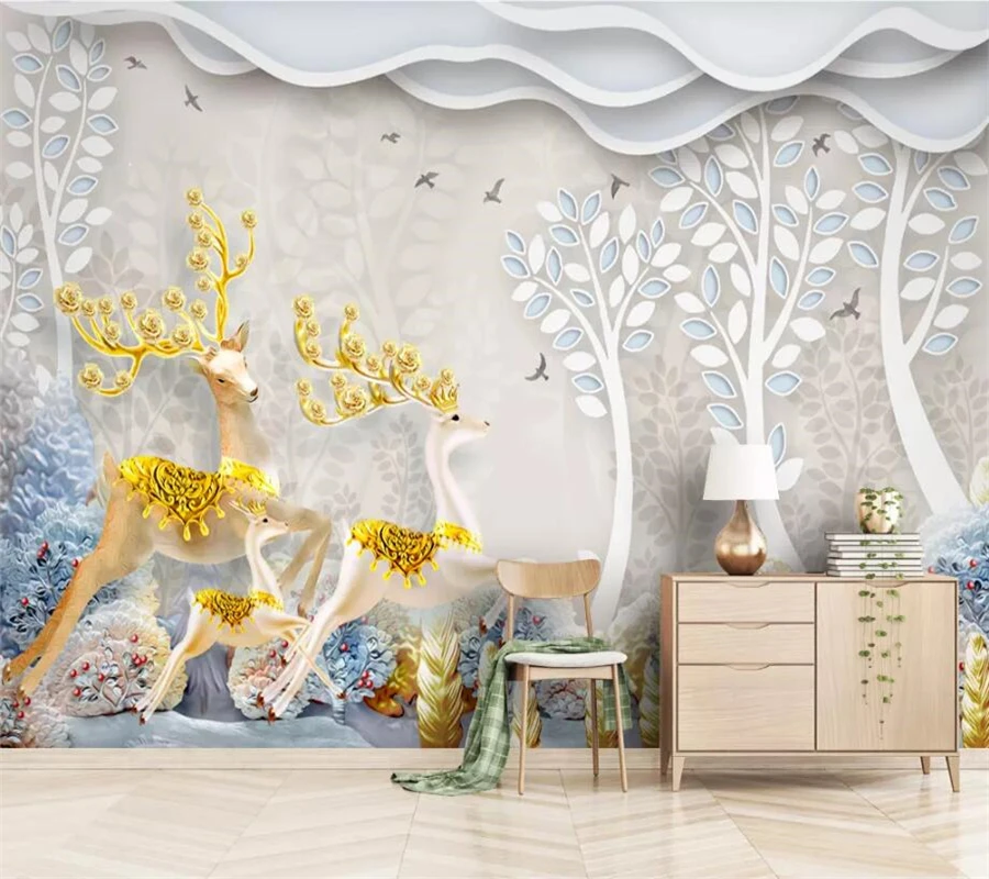 

beibehang Custom wallpaper 3d mural relief family deer Nordic modern minimalist TV background wall 3d papel de parede wallpaper