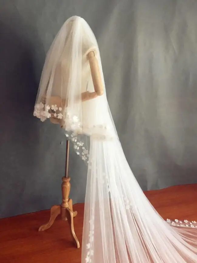 Voile de mariée avec peigne, Appliques de fleurs, accessoires de mariage