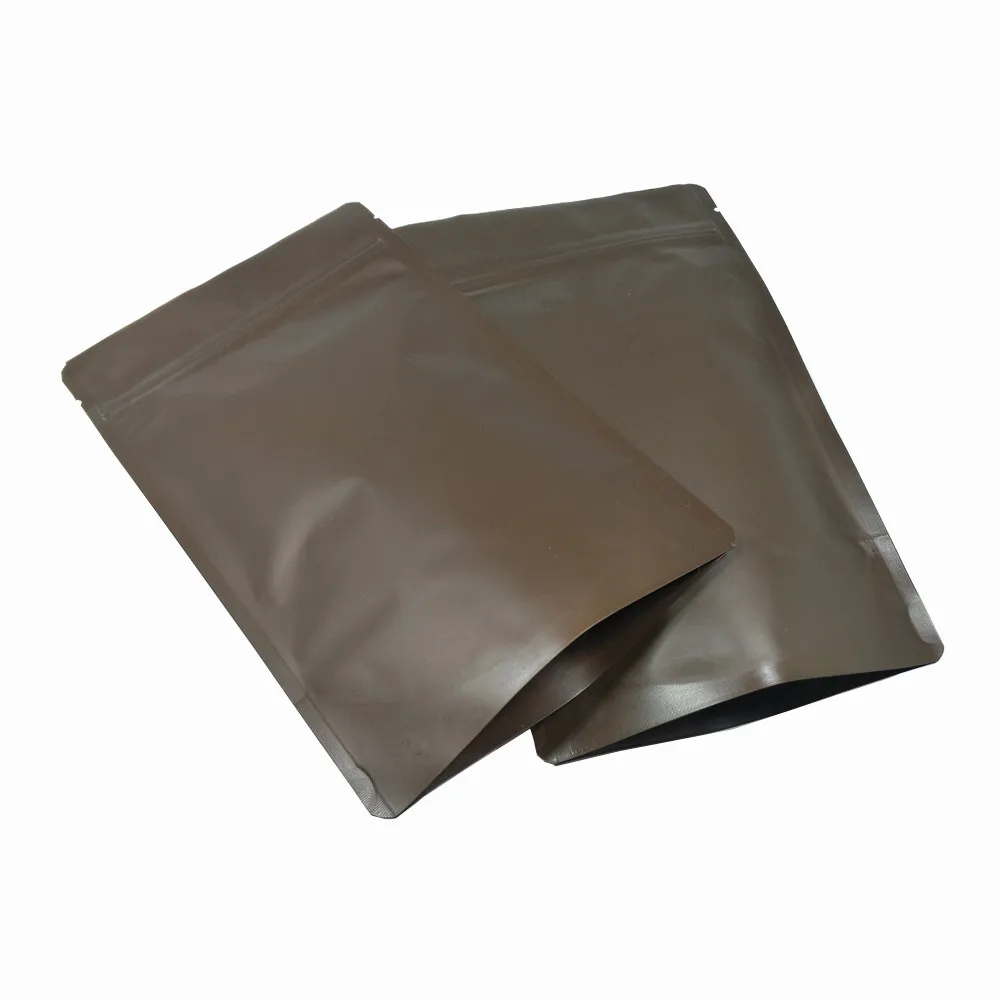 50Pcs/lot Coffee Color Matte Stand Up Pure Aluminum Foil Zip Lock Package Bag Mylar Candy Coffee Powder Storage Zipper Pouch